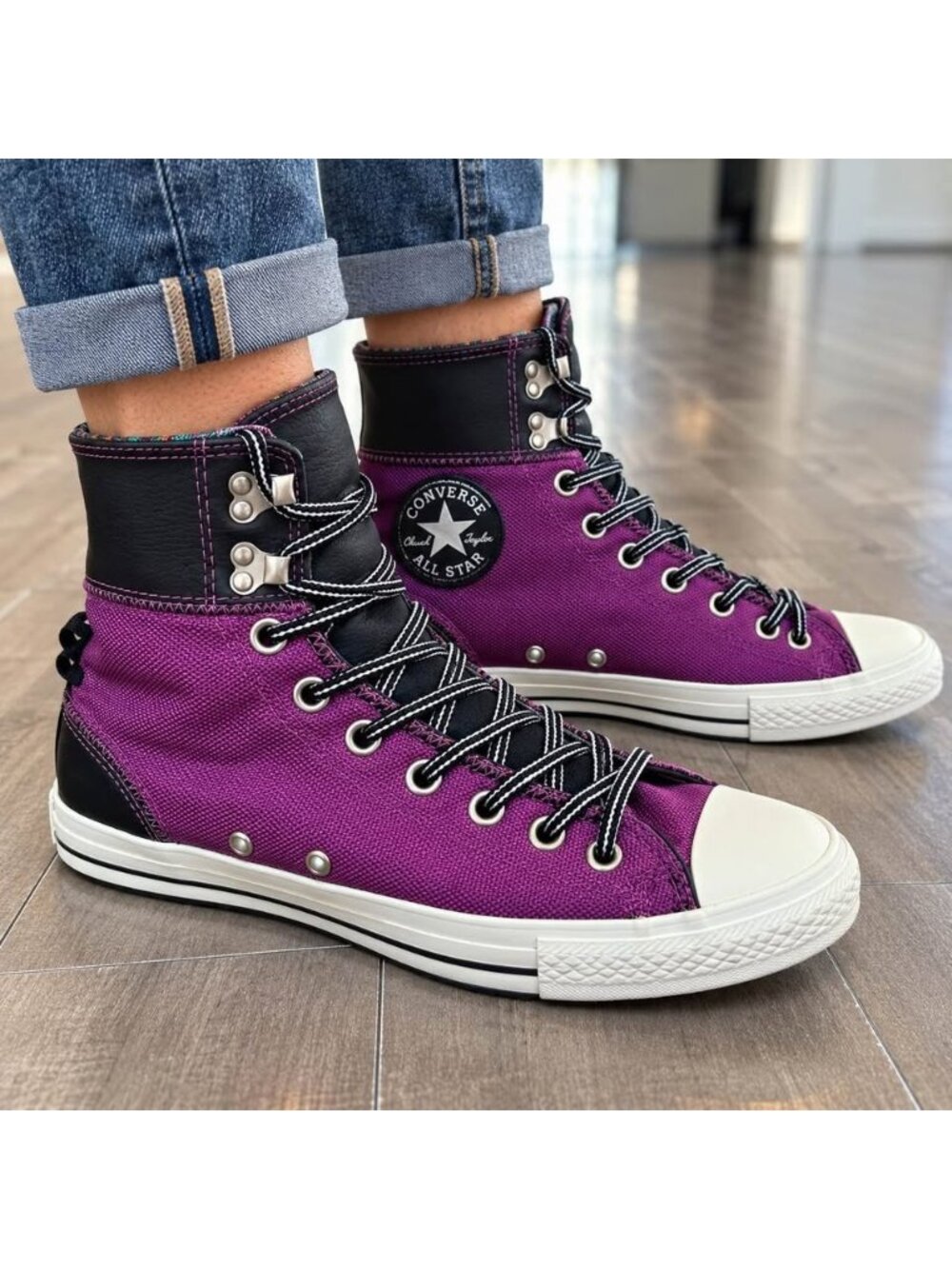 Converse Chuck Taylor All Star Women’s 6.5 Purple Black Double Collar High Tops